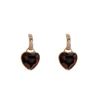 Boucles d'oreilles cristal, laiton, avec cristal, coeur, Plaqué d'or, bijoux de mode & pour femme, protéger l'environnement, sans nickel, plomb et cadmium, 16x29mm, Vendu par paire