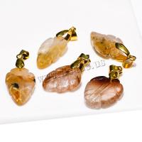 Pendentifs quartz naturel, Cristal naturel, avec fer, feuille, DIY, blanc, about:20-40mm, Vendu par PC