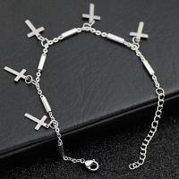 Bijoux bracelet en acier inoxydable, Acier inoxydable 304, avec 5cm chaînes de rallonge, croix, Placage, bijoux de mode, argent, about:1-1.5 CM, Longueur 16 cm, Vendu par PC