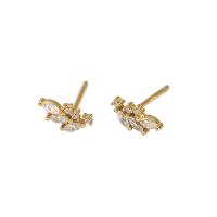 925 Sterling Sølv Stud Earring, Leaf, forgyldt, for kvinde & med rhinestone, flere farver til valg, 8mm, Solgt af par