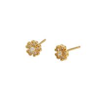 925 Sterling Sølv Stud Earring, Flower, forgyldt, for kvinde & med rhinestone, flere farver til valg, 6mm, Solgt af par