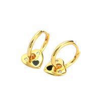 925 Sterling Sølv Huggie Hoop Drop Earring, Heart, forgyldt, for kvinde & emalje & med rhinestone, flere farver til valg, 10mm, 8.7mm, Solgt af par