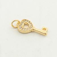 Cubic Zirconia Micro Pave Brass Pendant Key high quality gold color plated DIY & micro pave cubic zirconia nickel lead & cadmium free Approx 0.3mm Approx Sold By Lot