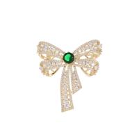 Broche bijoux de mode, laiton, Noeud papillon, Placage de couleur d'or, pavé de micro zircon & pour femme, plus de couleurs à choisir, protéger l'environnement, sans nickel, plomb et cadmium, 47x53mm, Vendu par PC