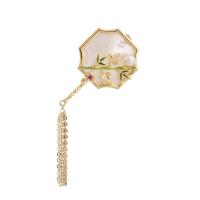 Shell Broche, Messing, gold plated, mode sieraden & micro pave zirconia & voor vrouw, gemengde kleuren, nikkel, lood en cadmium vrij, 26x78mm, Verkocht door PC