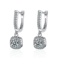 Messing Drop Earring, Geometrisk mønster, platineret, Micro Pave cubic zirconia & for kvinde, 24mm, Solgt af par