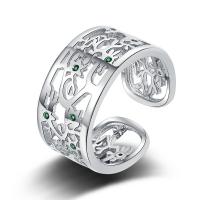 Messing Manchet Finger Ring, Tree of Life, geplatineerd, verstelbaar & micro pave zirconia & voor vrouw & hol, 11mm, Maat:5.5, Verkocht door PC