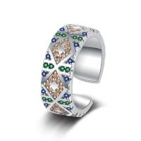 laiton Cuff Bague, Plaqué de platine, réglable & pavé de micro zircon & pour femme, 7mm, Taille:5.5, Vendu par PC