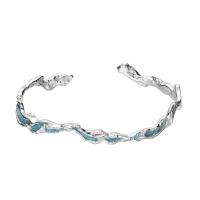 argent sterling 925 bracelet manchette, Plaqué de platine, pour femme & autocollant époxyde, Diamètre intérieur:Environ 55mm, Vendu par PC