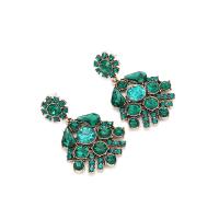 Zinc Alloy Oorbellen, gold plated, mode sieraden & voor vrouw & met strass, groen, 56x37mm, Verkocht door pair