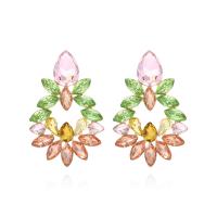 Lo zinco in lega Stud Earring, lega in zinco, placcato color oro, gioielli di moda & per la donna & con strass di vetro, multi-colore, 59x38mm, Venduto da coppia