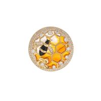 Broche zircon, laiton, abeille, Placage de couleur d'or, bijoux de mode & pavé de micro zircon & pour femme & émail, couleurs mélangées, protéger l'environnement, sans nickel, plomb et cadmium, 32x32mm, Vendu par paire