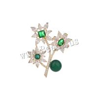 Cubic Zirconia Broche, cobre, Flor, cromado de cor dourada, joias de moda & micro pavimento em zircônia cúbica & para mulher, cores misturadas, níquel, chumbo e cádmio livre, 36x45mm, vendido por par