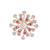 Cubic Zirconia Spilla, ottone, with perla in plastica, Fiore, placcato color oro, gioielli di moda & Micro spianare cubic zirconia & per la donna, nessuno, assenza di nichel,piombo&cadmio, 46x46mm, Venduto da PC