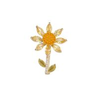 Zirkoon Broche, Messing, Bloem, gold plated, mode sieraden & micro pave zirconia & voor vrouw, gemengde kleuren, nikkel, lood en cadmium vrij, 20x30mm, Verkocht door PC