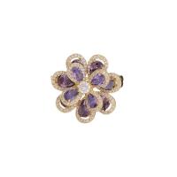 Broche bijoux de mode, laiton, fleur, Placage de couleur d'or, pavé de micro zircon & pour femme, plus de couleurs à choisir, protéger l'environnement, sans nickel, plomb et cadmium, 27x27mm, Vendu par PC