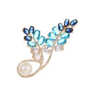 Kunststof Pearl Brooch, Messing, met Plastic Pearl, echt goud verguld, mode sieraden & micro pave zirconia & voor vrouw, gemengde kleuren, nikkel, lood en cadmium vrij, 34x59mm, Verkocht door PC