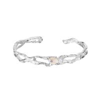 argent sterling 925 bracelet manchette, avec agate blanche, pour femme & creux, argent, Diamètre intérieur:Environ 55mm, Vendu par PC