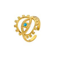 Evil Eye Schmuck Fingerring, 304 Edelstahl, plattiert, Modeschmuck & für Frau & mit Strass, goldfarben, verkauft von PC