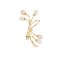 Plástico Broche Perla, metal, con Perlas plásticas, chapado en oro real, Joyería & micro arcilla de zirconia cúbica & para mujer, color mixto, libre de níquel, plomo & cadmio, 32x56mm, Vendido por UD