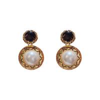 Brass Drop Earring with Plastic Pearl real gold plated fashion jewelry & for woman mixed colors nickel lead & cadmium free Sold By Pair