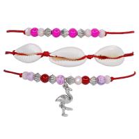 cristal Set de bracelet, avec corde de cire & coquille & alliage de zinc, avec 2inch chaînes de rallonge, trois pièces & bijoux de mode & pour femme, Longueur Environ 6.3 pouce, Vendu par fixé