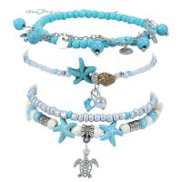 alliage de zinc bracelet de cheville, avec turquoise & corde de cire & perles de rocaille en verre, avec 2inch chaînes de rallonge, Placage, bijoux de mode & pour femme, Longueur Environ 8.3 pouce, Vendu par fixé