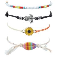 Glass Anklet with Wax Cord & Shell & Zinc Alloy 4 pieces & Bohemian style & Unisex Length Approx 7-14.2 Inch Sold By Set