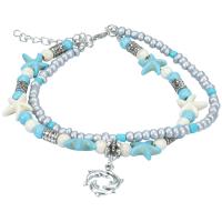 alliage de zinc bracelet de cheville, avec turquoise & perles de rocaille en verre, Style bohème & unisexe & styles différents pour le choix, Longueur Environ 9 pouce, Vendu par PC