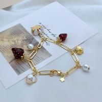 Pulseras de latón, metal, con Perlas plásticas, chapado en color dorado, Joyería & para mujer, libre de níquel, plomo & cadmio, longitud aproximado 20.7 cm, Vendido por UD