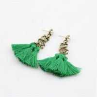 Fashion Fringe Earrings Zinc Alloy with Cotton Thread Owl antique bronze color plated folk style & for woman nickel lead & cadmium free 60mm Sold By Pair