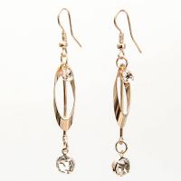 Zinc Alloy Oorbellen, met Cubic Zirconia, gold plated, voor vrouw, nikkel, lood en cadmium vrij, 60mm, Verkocht door pair