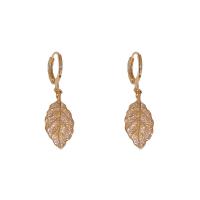 Ciúbach Zirconia Micrimhilseogra réiteodh Earring Prás, Leaf, óir fíor plated, jewelry faisin & micrea réiteach zirconia ciúbach & do bhean, nicil, luaidhe & caidmiam saor in aisce, 9x38mm, Díolta De réir Péire