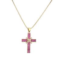 Cubic Zircon Micro Pave Brass Necklace with 5cm extender chain Cross plated fashion jewelry & micro pave cubic zirconia nickel lead & cadmium free Length 45 cm Sold By PC