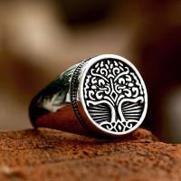 Titanium Staal Finger Ring, Tree of Life, gepolijst, Vintage & verschillende grootte voor keus & voor de mens, oorspronkelijke kleur, Maat:7-13, Verkocht door PC