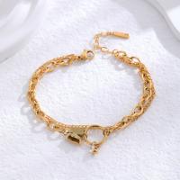 Pulseira de aço titânio, Partículas de aço, with 5cm extender chain, Ouro banhado 24K, joias de moda & para mulher, dourado, comprimento Aprox 17 cm, vendido por PC