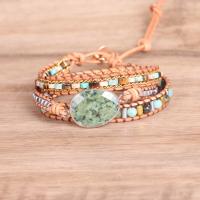 Gemstone Bracciali, pietra preziosa, with cavo di cuoio & ottone, with 2cm extender chain, placcato, Regolabile & unisex, colori misti, Lunghezza Appross. 50 cm, Venduto da PC