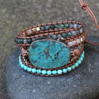 Gemstone Bracelets Marine Fossil with leather cord & Gemstone & Brass with 2cm extender chain gold color plated multilayer & Unisex mixed colors Length Approx 50 cm Sold By PC