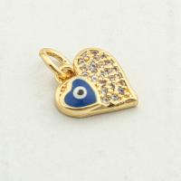 Evil Eye Anhänger, Messing, Herz, Hohe Qualität Gold Farbe Überzeug, DIY & Micro pave Zirkonia, frei von Nickel, Blei & Kadmium, 13x10x3mm, Bohrung:ca. 0.3mm, ca. 30PCs/Menge, verkauft von Menge