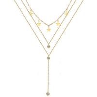 Collier de mode Multi couche, Acier inoxydable 304, avec cristal, étoile, trois couches & bijoux de mode & pour femme, plus de couleurs à choisir, Vendu par PC