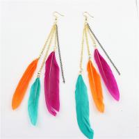 Fashion frynser øreringe, Zinc Alloy, med Feather, Feather, forgyldt, folk stil & for kvinde, flere farver til valg, nikkel, bly & cadmium fri, 150mm, Solgt af par