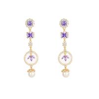 Cubic Zirconia Micro Pave Brass Earring with Plastic Pearl real gold plated fashion jewelry & micro pave cubic zirconia & for woman mixed colors nickel lead & cadmium free Sold By Pair