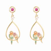 Cubic Zirconia Micro Pave Brass Earring Bird real gold plated fashion jewelry & micro pave cubic zirconia & for woman mixed colors nickel lead & cadmium free Sold By Pair