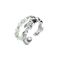 argent sterling 925 Cuff Bague, avec Aventurine, Plaqué de platine, bijoux de mode & réglable & pour femme & creux, Taille:5.5-7.5, Vendu par PC