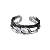 argent sterling 925 Cuff Bague, Plaqué de platine, unisexe & réglable & pavé de micro zircon & creux, Taille:5.5-7.5, Vendu par PC