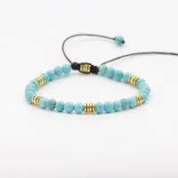 Fashion Turquoise Armbanden, Synthetisch Blauw Turquoise, met Knoopkoord & 304 roestvrij staal, Ronde, Galvanische beplating, Verstelbare & mode sieraden & uniseks, blauw, 4mm, Lengte Ca 17 cm, Verkocht door PC