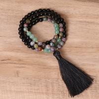 Buddhist Jewelry Necklace Natural Stone with Knot Cord & Zinc Alloy Tassel gold color plated fashion jewelry & for woman mixed colors Length Approx 52 cm Sold By PC