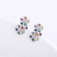 Cubic Zirconia Micro Pave Sterling Silver Earring 925 Sterling Silver Flower fashion jewelry & micro pave cubic zirconia & for woman nickel lead & cadmium free Sold By Pair