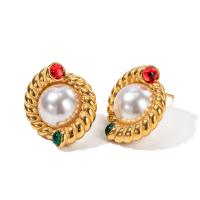 Boucle d'oreille de gaujon en acier inoxydable, Acier inoxydable 304, avec Shell Pearl, bijoux de mode & pour femme & émail, doré, 20.30x10.70mm, Vendu par paire