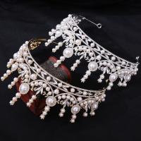 Tiaras, Sinc Alloy, le Crystal & Pearl Plaisteacha, jewelry faisin & do bhean & le rhinestone, dathanna níos mó le haghaidh rogha, nicil, luaidhe & caidmiam saor in aisce, Trastomhas Istigh:Thart 160mm, Díolta De réir PC